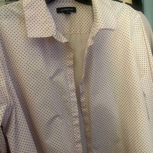 Lands' End (Size 14) Pink & Navy Patterned Relaxed-fit Button Down Cotton Shirt